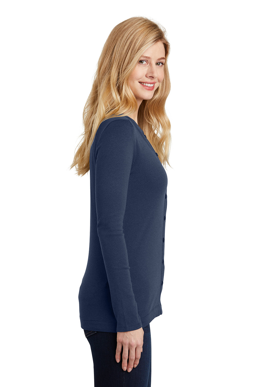 Port Authority LM1008 Womens Concept Long Sleeve Cardigan Sweater Dress Navy Blue Model Side