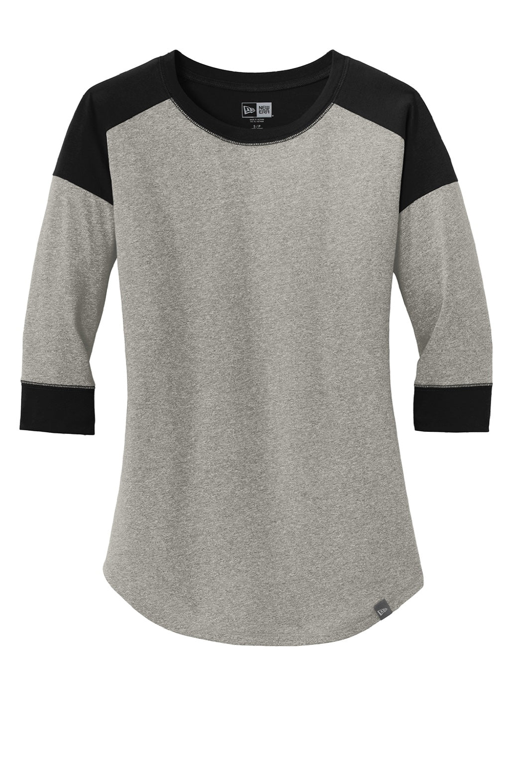 New Era LNEA104 Womens Heritage 3/4 Sleeve Crewneck T-Shirt Heather Rainstorm Grey/Black Flat Front