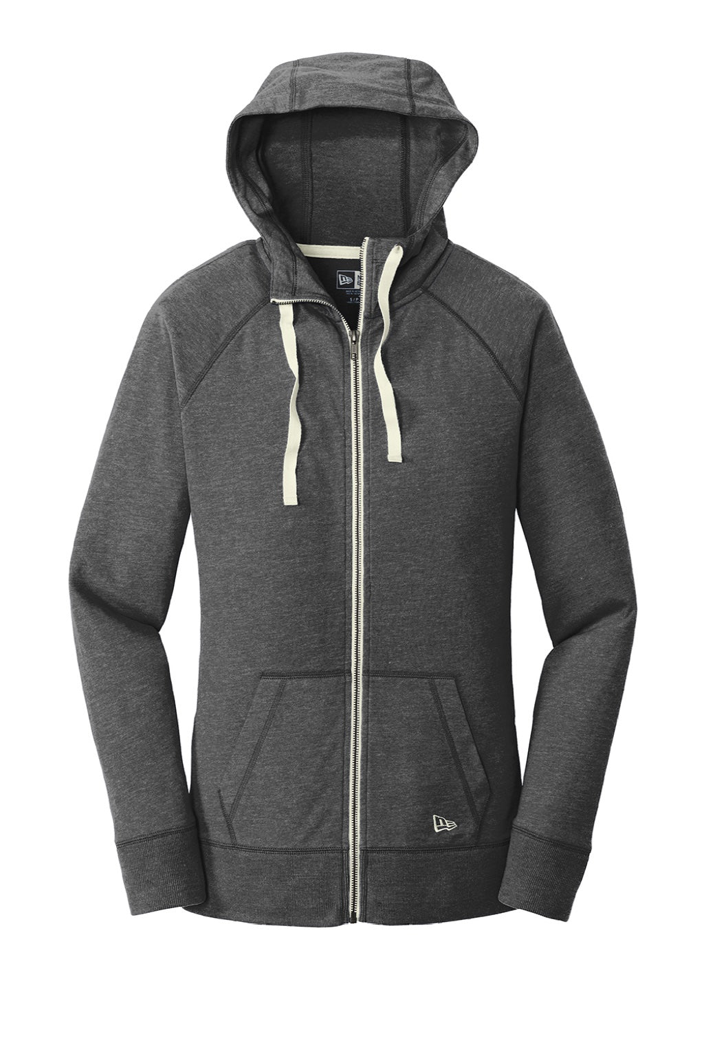 New Era LNEA122 Womens Sueded Full Zip Hooded Sweatshirt Hoodie w/ Pockets Heather Black Flat Front
