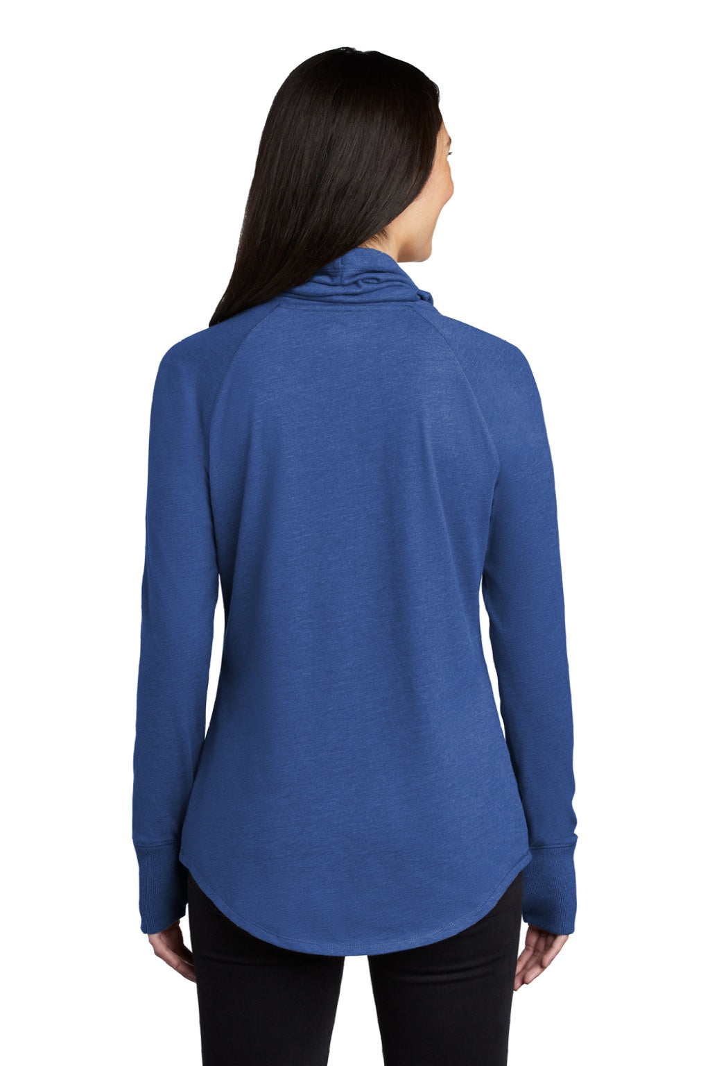 New Era LNEA123 Womens Long Sleeve Cowl Neck T-Shirt Heather Royal Blue Model Back