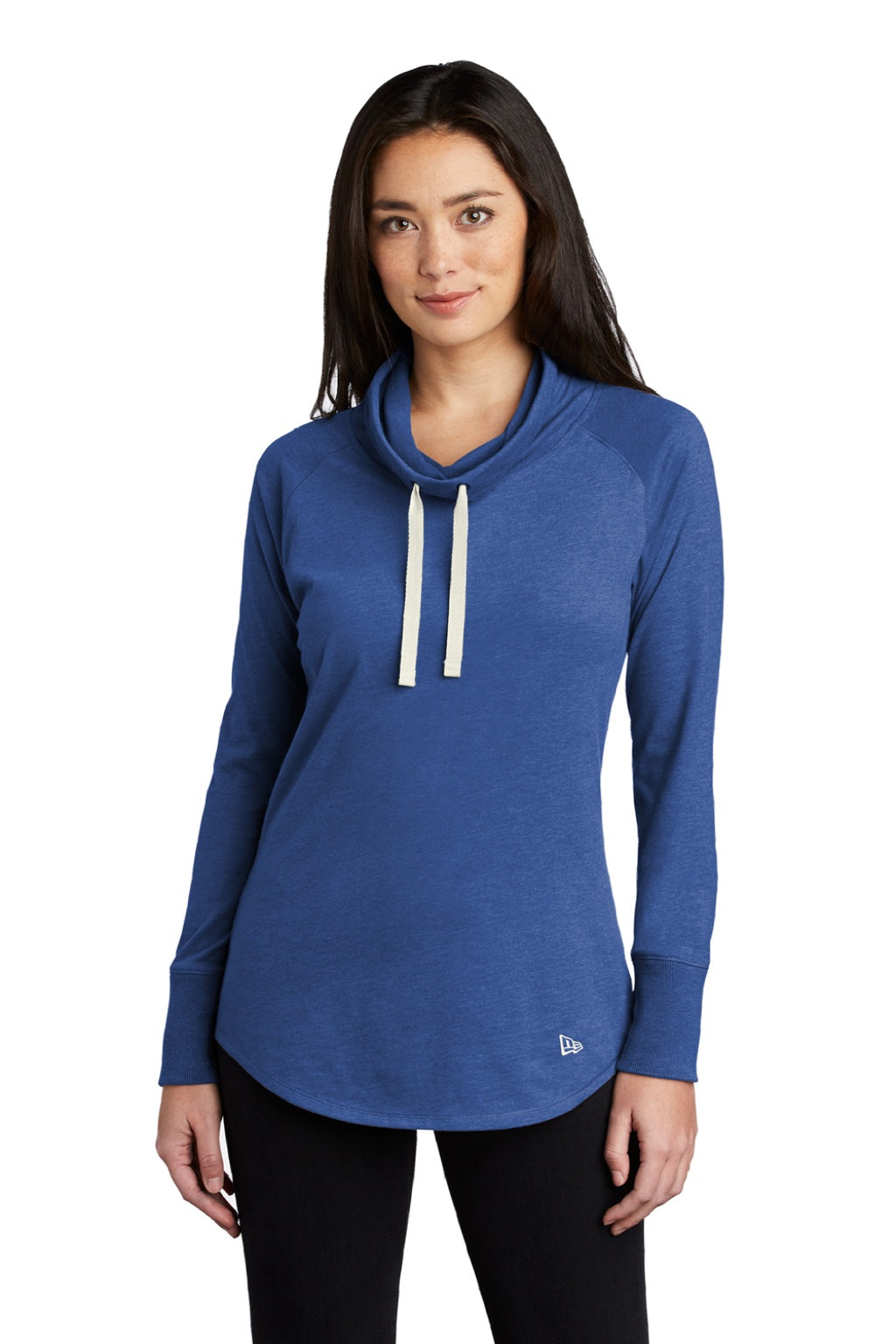 New Era LNEA123 Womens Long Sleeve Cowl Neck T-Shirt Heather Royal Blue Model Front