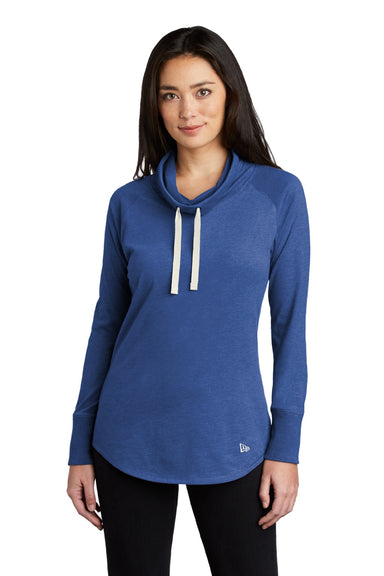 New Era LNEA123 Womens Long Sleeve Cowl Neck T-Shirt Heather Royal Blue Model Front