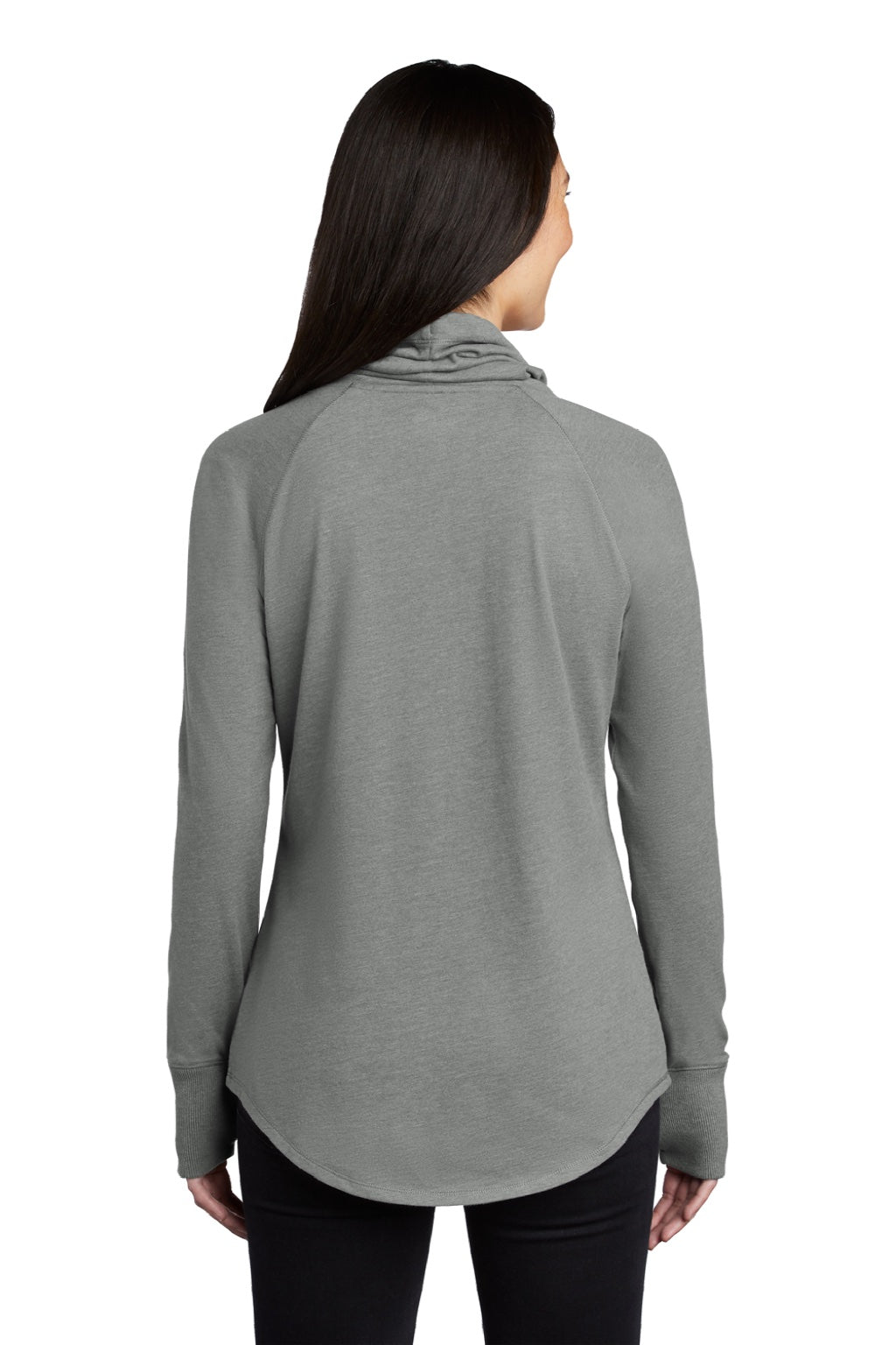 New Era LNEA123 Womens Long Sleeve Cowl Neck T-Shirt Heather Shadow Grey Model Back