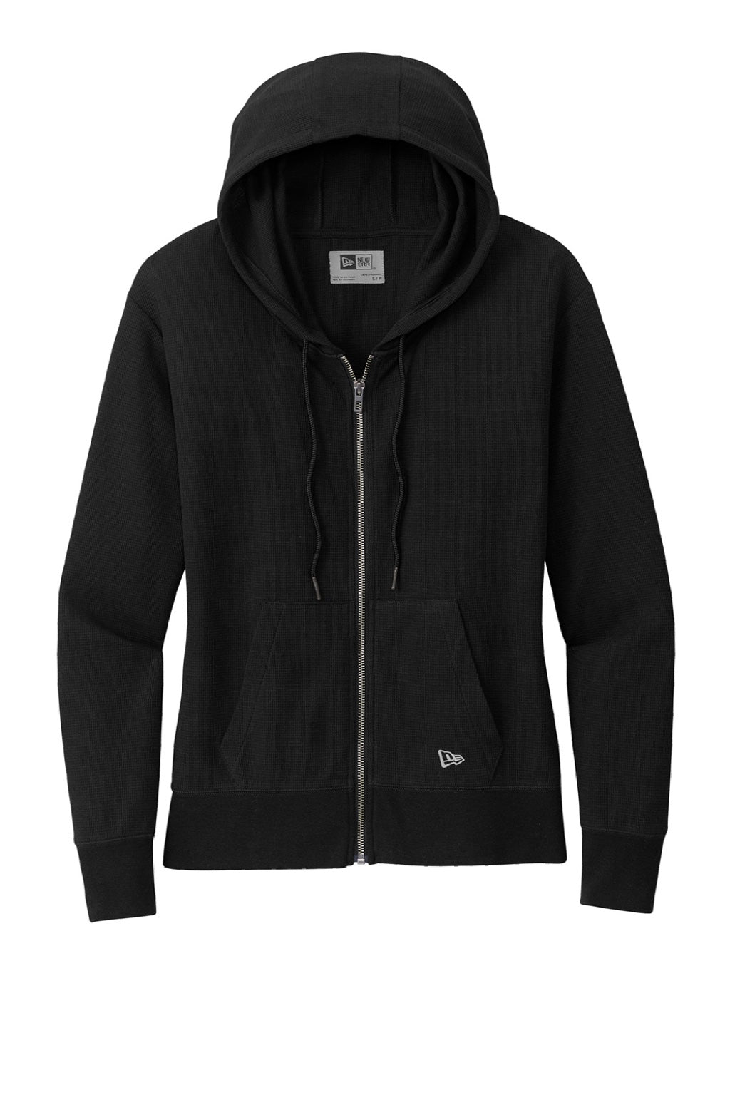 New Era LNEA141 Womens Thermal Full Zip Hooded Sweatshirt Hoodie w/ Pockets Black Flat Front
