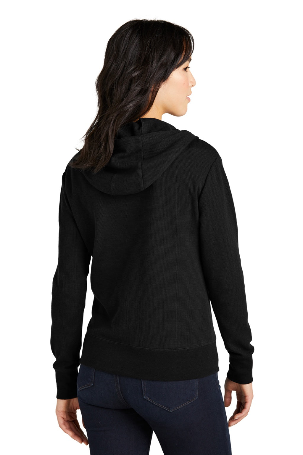 New Era LNEA141 Womens Thermal Full Zip Hooded Sweatshirt Hoodie w/ Pockets Black Model Back