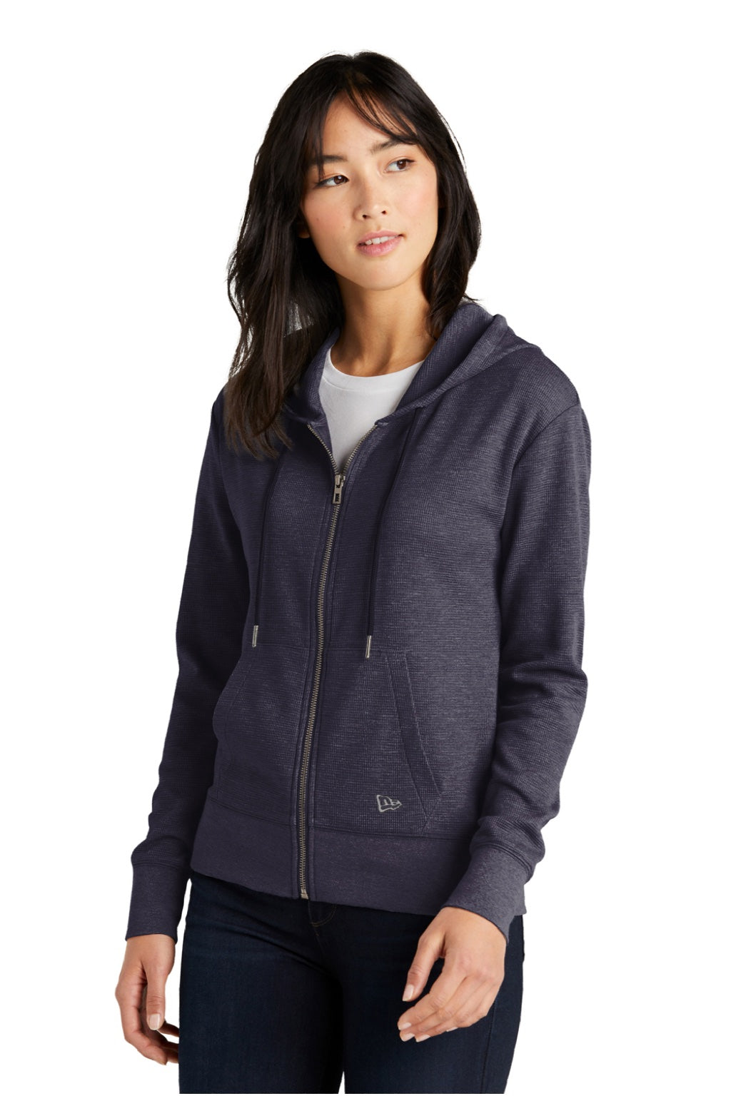 New Era LNEA141 Womens Thermal Full Zip Hooded Sweatshirt Hoodie w/ Pockets Heather True Navy Blue Model 3q