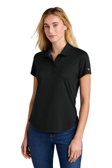 New Era LNEA225 Womens Power Moisture Wicking Short Sleeve Polo Shirt Black Model Front