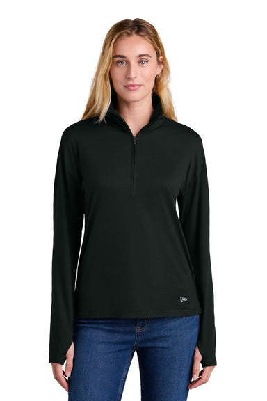 New Era LNEA228 Womens Power Moisture Wicking 1/4 Zip Sweatshirt Black Model Front