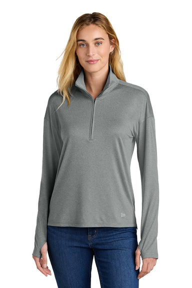 New Era LNEA228 Womens Power Moisture Wicking 1/4 Zip Sweatshirt Heather Shadow Grey Model Front