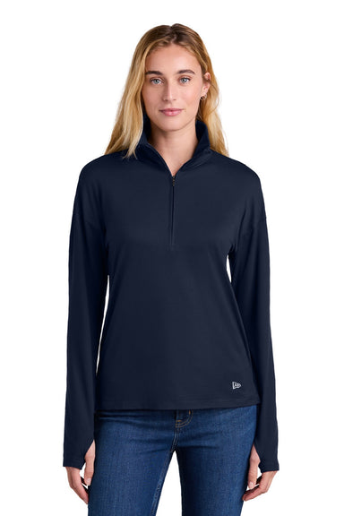New Era LNEA228 Womens Power Moisture Wicking 1/4 Zip Sweatshirt True Navy Blue Model Front