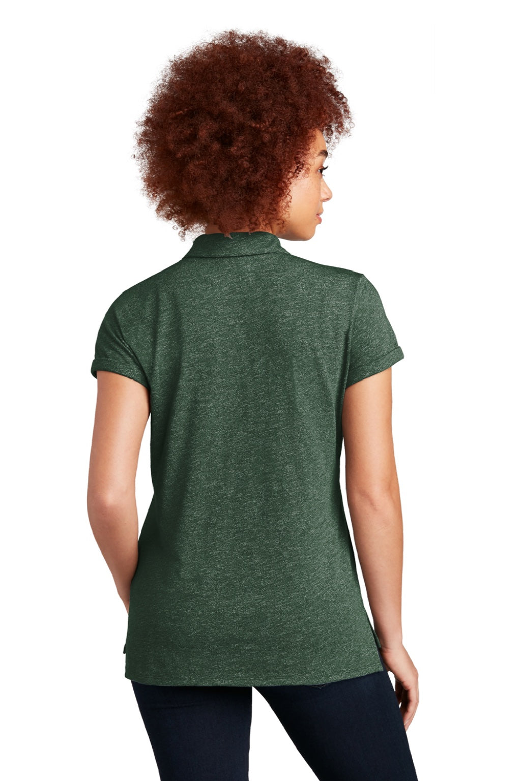 New Era LNEA301 Womens Slub Twist Short Sleeve Polo Shirt Dark Green Twist Model Back