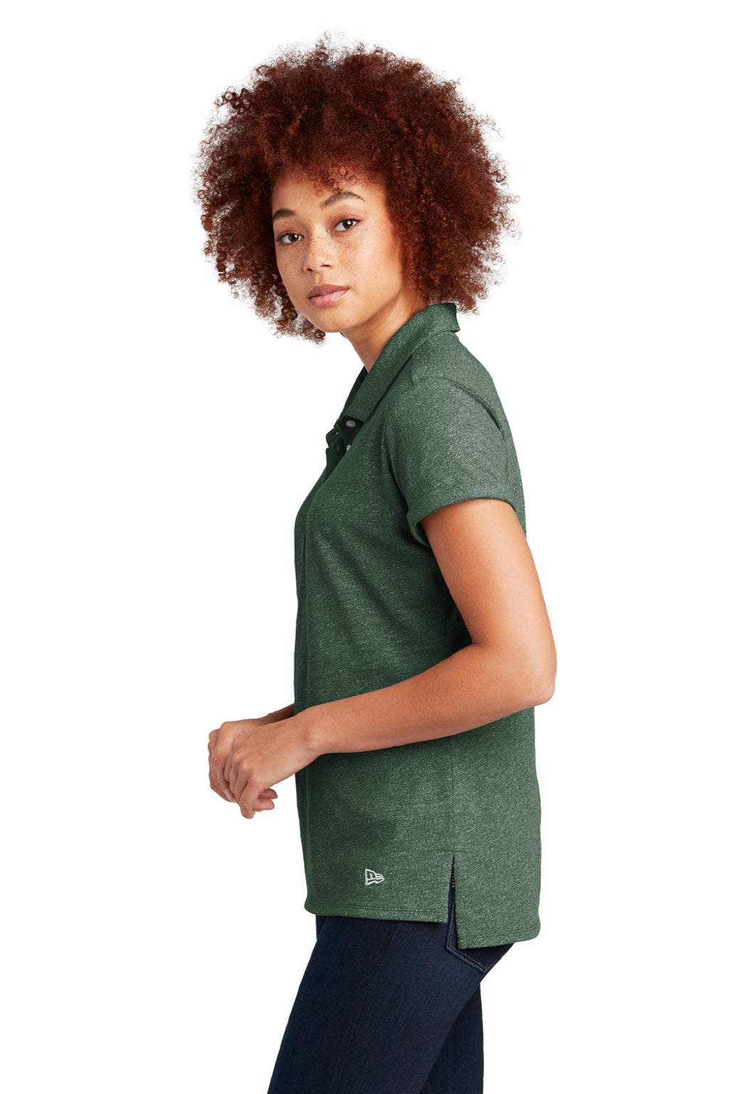 New Era LNEA301 Womens Slub Twist Short Sleeve Polo Shirt Dark Green Twist Model Side