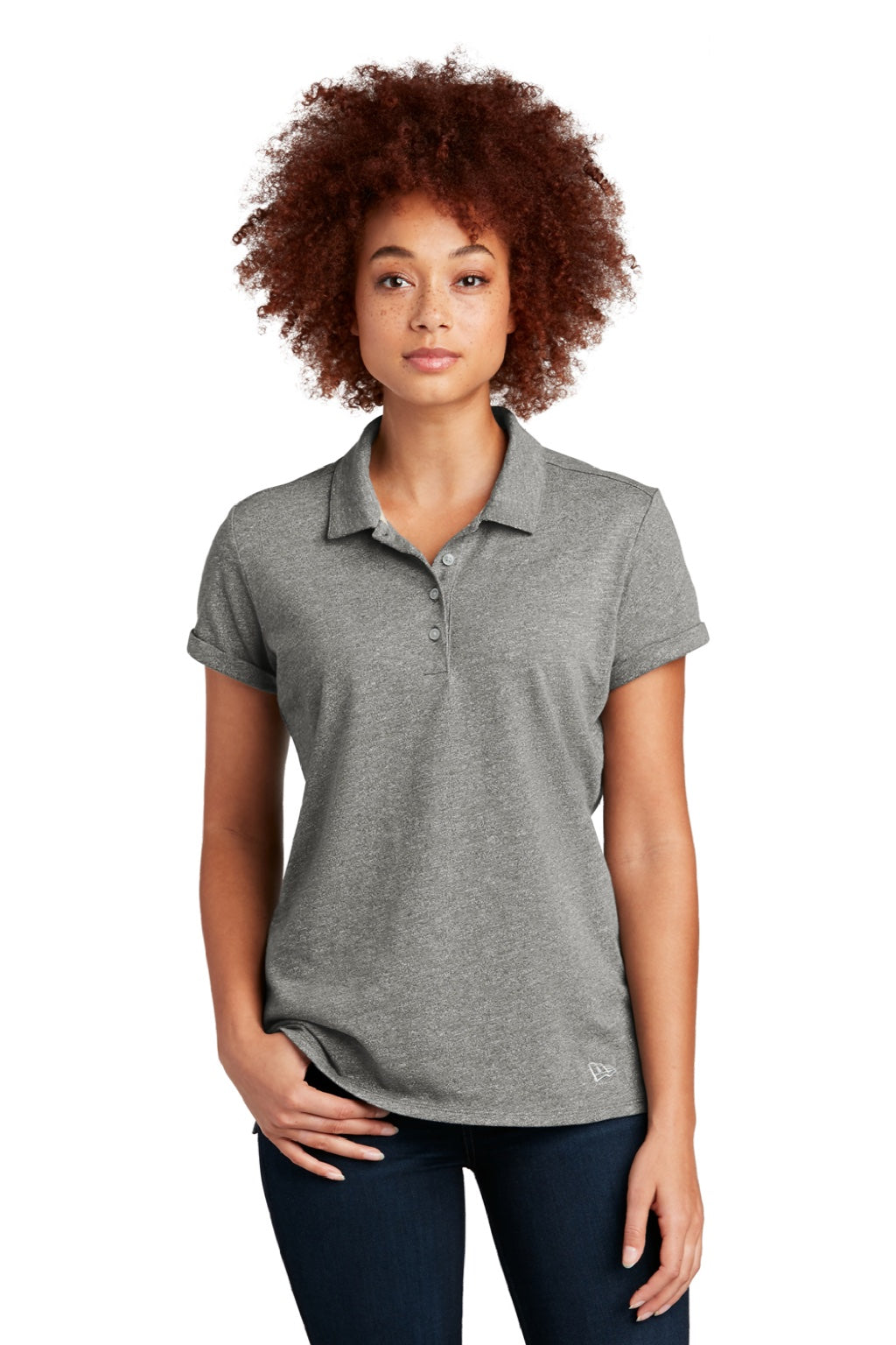 New Era LNEA301 Womens Slub Twist Short Sleeve Polo Shirt Shadow Grey Twist Model Front