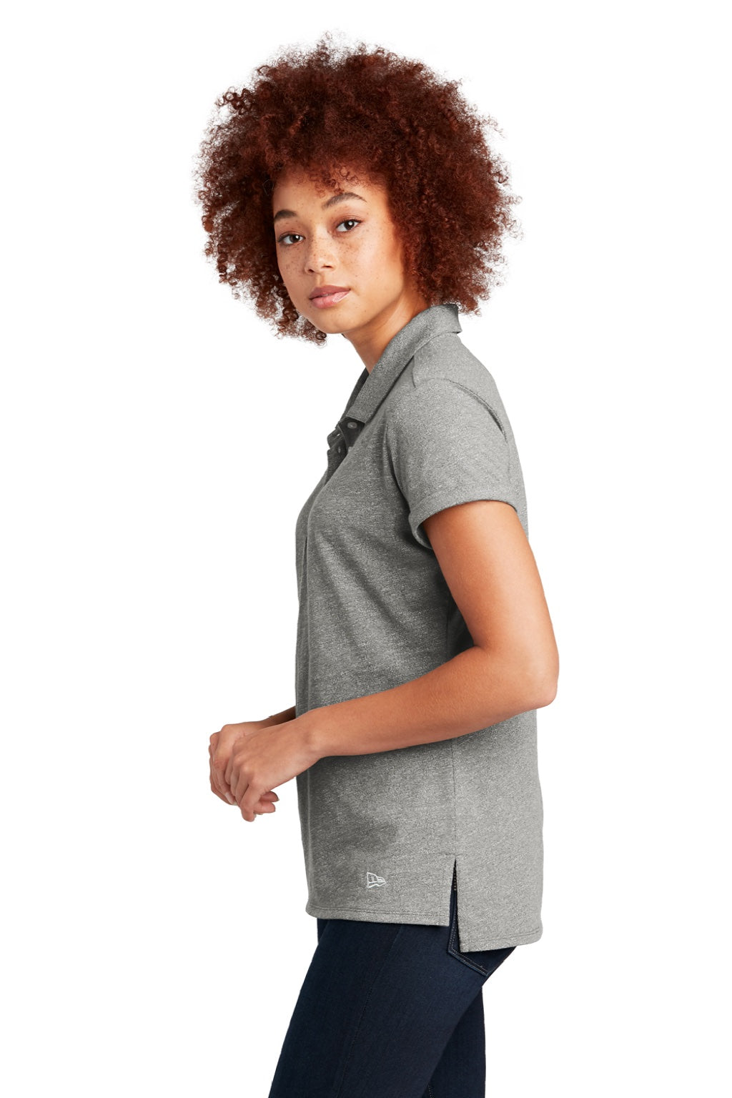 New Era LNEA301 Womens Slub Twist Short Sleeve Polo Shirt Shadow Grey Twist Model Side