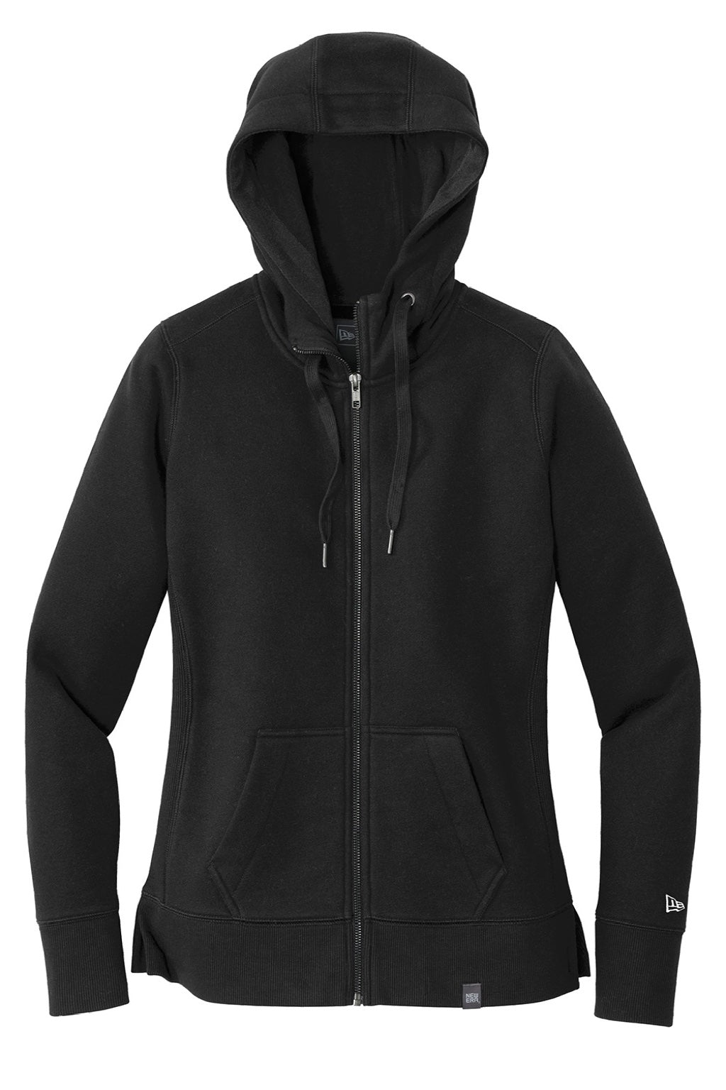 New Era LNEA502 Womens Sueded French Terry Full Zip Hooded Sweatshirt Hoodie w/ Pockets Black Flat Front