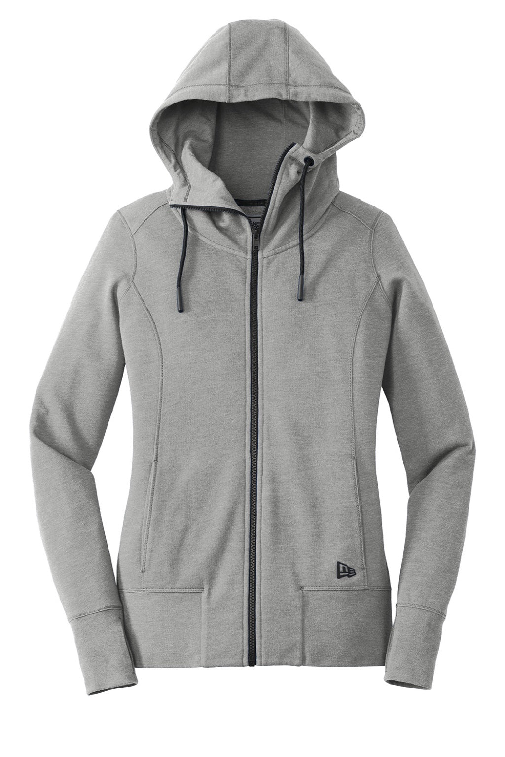 New Era LNEA511 Womens Fleece Full Zip Hooded Sweatshirt Hoodie w/ Pockets Heather Shadow Grey Flat Front