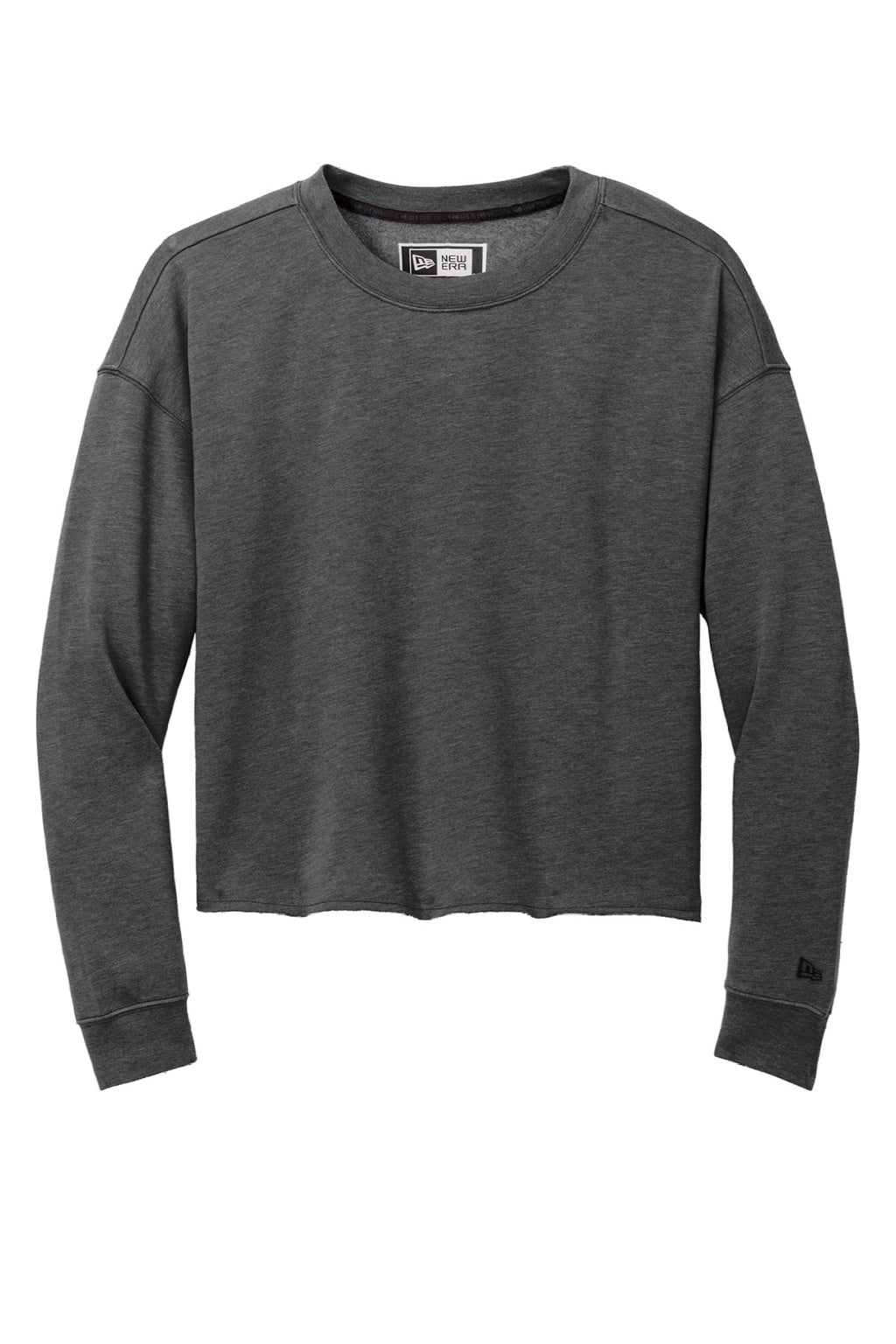 New Era LNEA514 Womens Fleece Crop Crewneck Sweatshirt Heather Black Flat Front