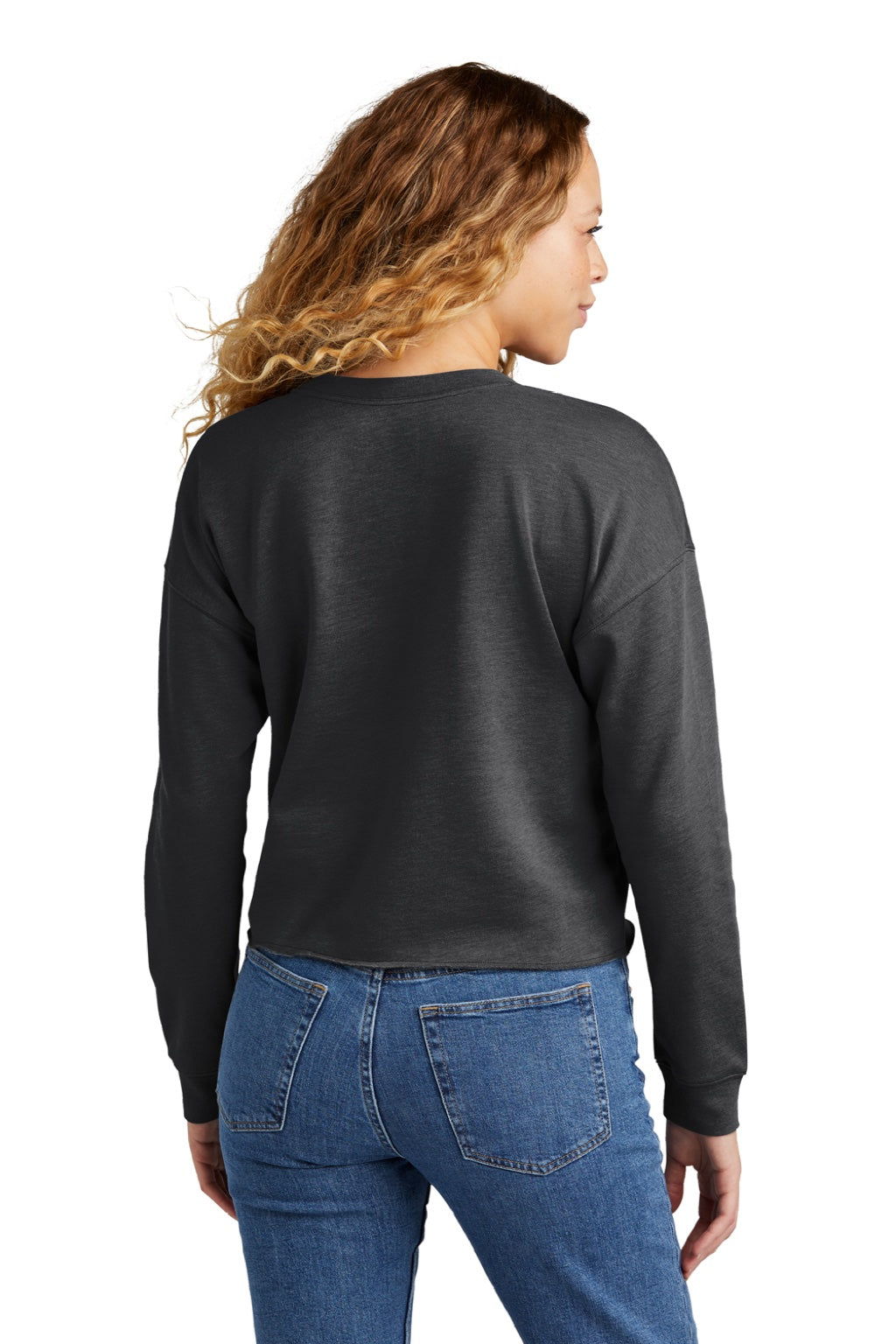 New Era LNEA514 Womens Fleece Crop Crewneck Sweatshirt Heather Black Model Back