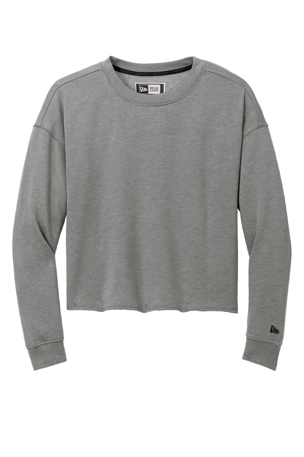 New Era LNEA514 Womens Fleece Crop Crewneck Sweatshirt Heather Shadow Grey Flat Front