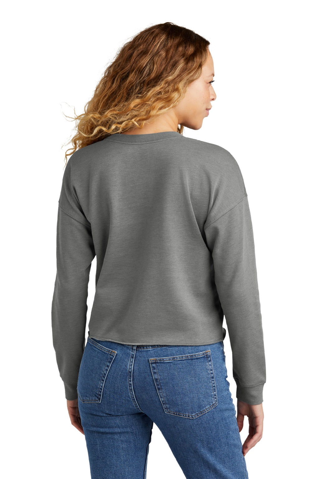 New Era LNEA514 Womens Fleece Crop Crewneck Sweatshirt Heather Shadow Grey Model Back