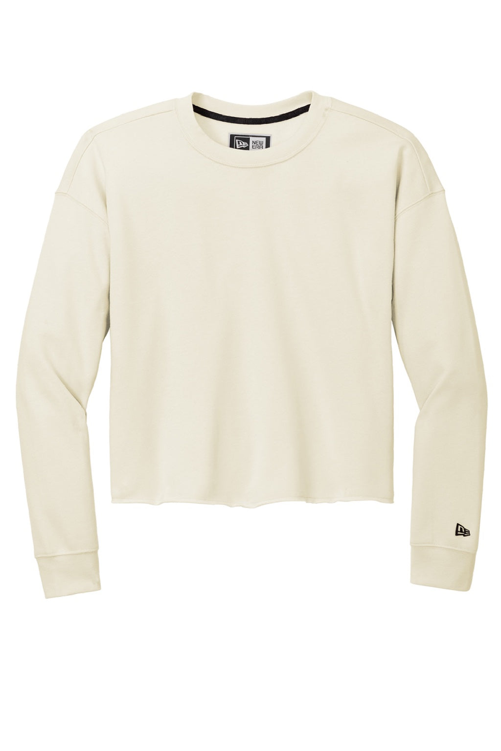New Era LNEA514 Womens Fleece Crop Crewneck Sweatshirt Soft Beige Flat Front