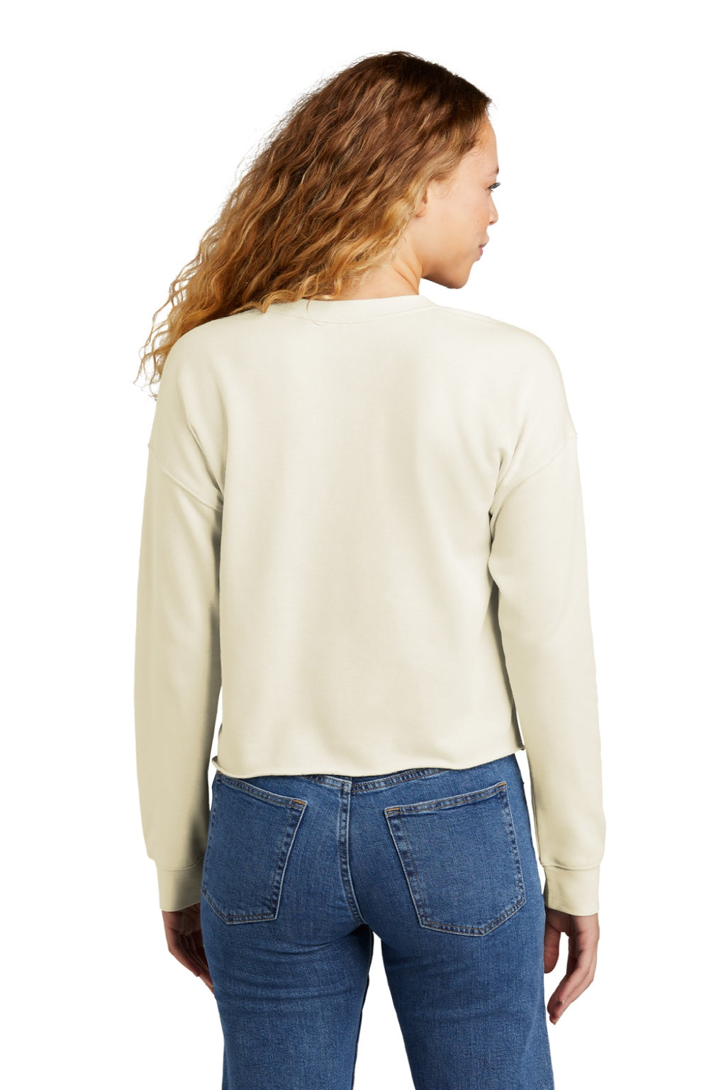 New Era LNEA514 Womens Fleece Crop Crewneck Sweatshirt Soft Beige Model Back