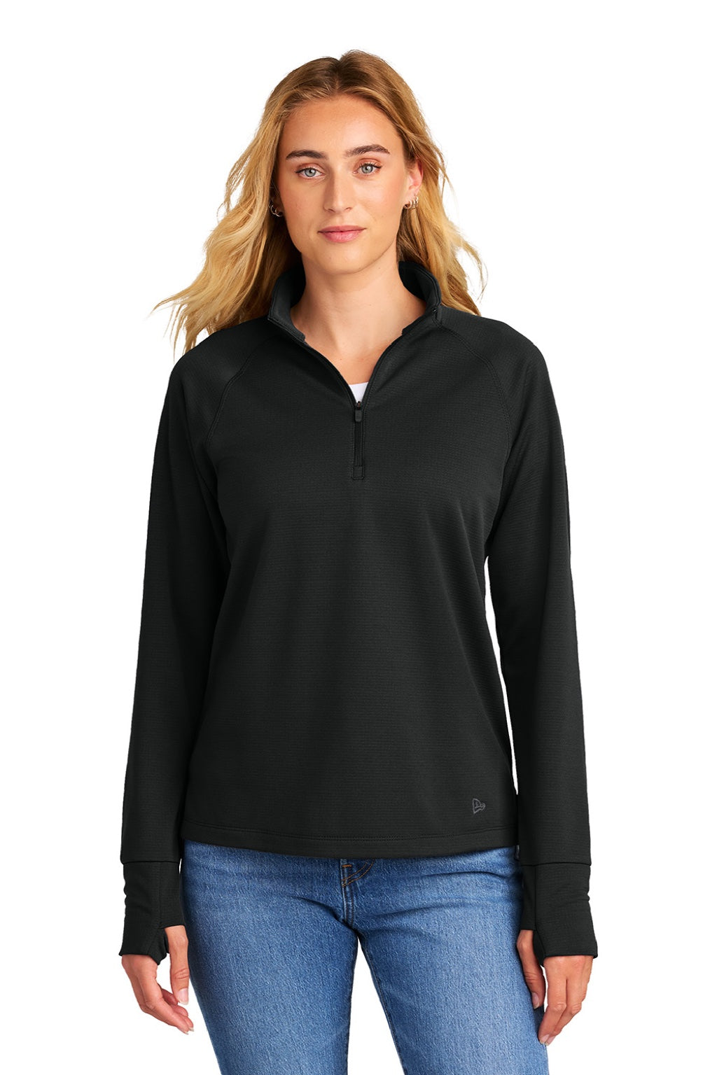 New Era LNEA515 Womens Stand Out 1/4 Zip Sweatshirt Black Model Front
