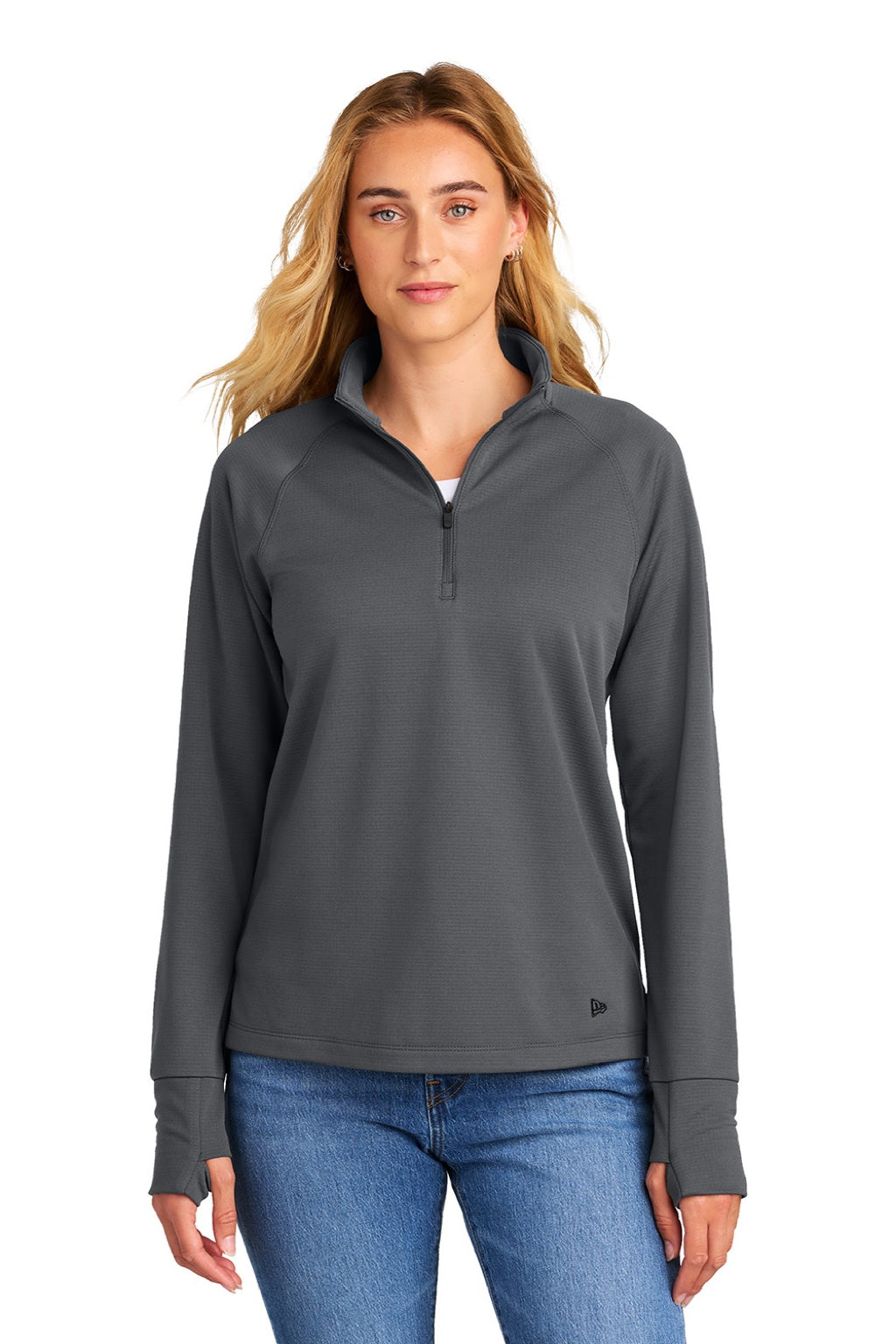 New Era LNEA515 Womens Stand Out 1/4 Zip Sweatshirt Graphite Grey Model Front