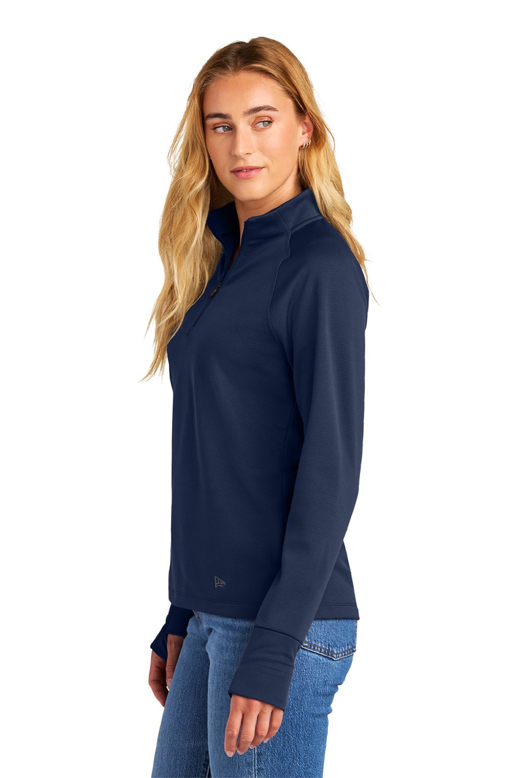 New Era LNEA515 Womens Stand Out 1/4 Zip Sweatshirt True Navy Blue Model Side