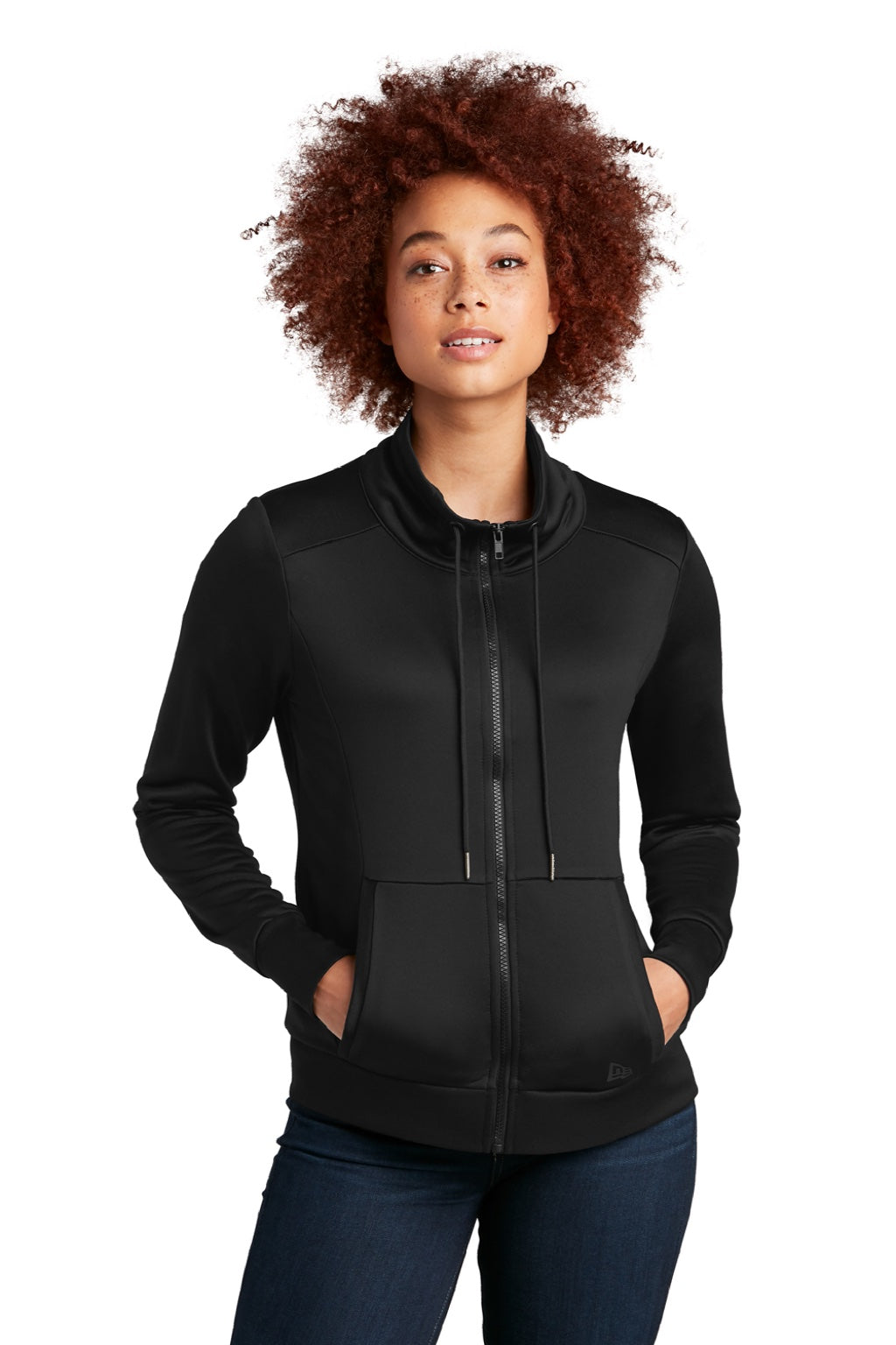 New Era LNEA530 Womens Performance Terry Full Zip Sweatshirt w/ Pockets Black Model Front
