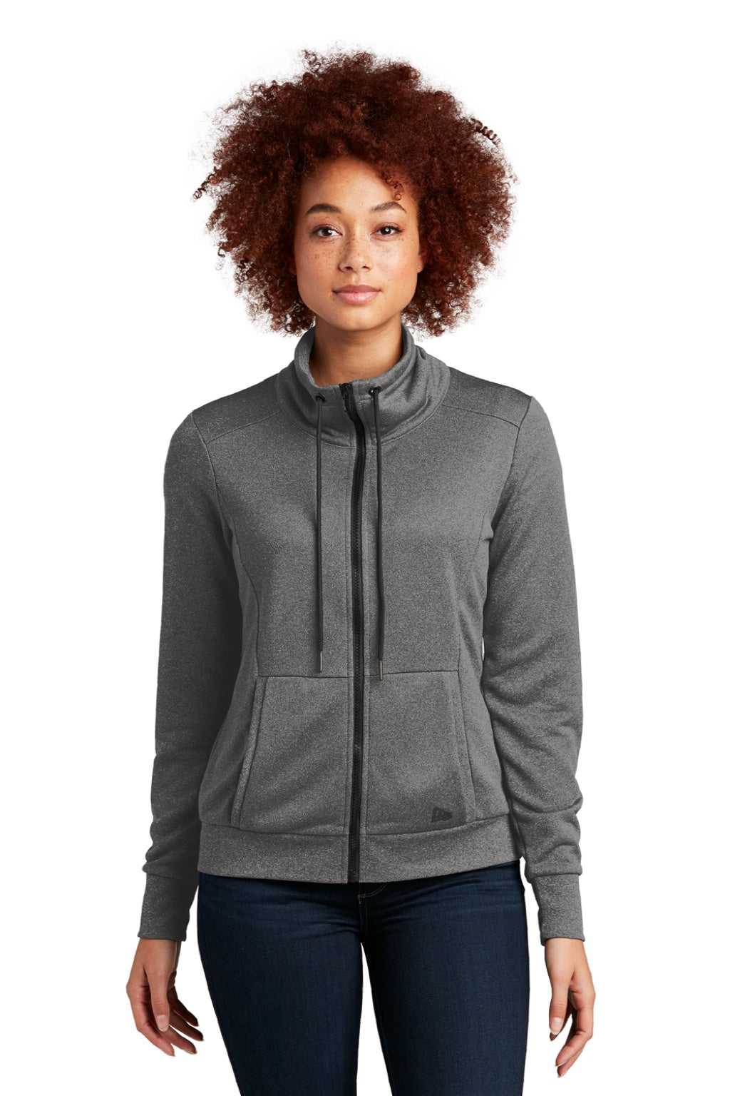 New Era LNEA530 Womens Performance Terry Full Zip Sweatshirt w/ Pockets Heather Graphite Grey Model Front