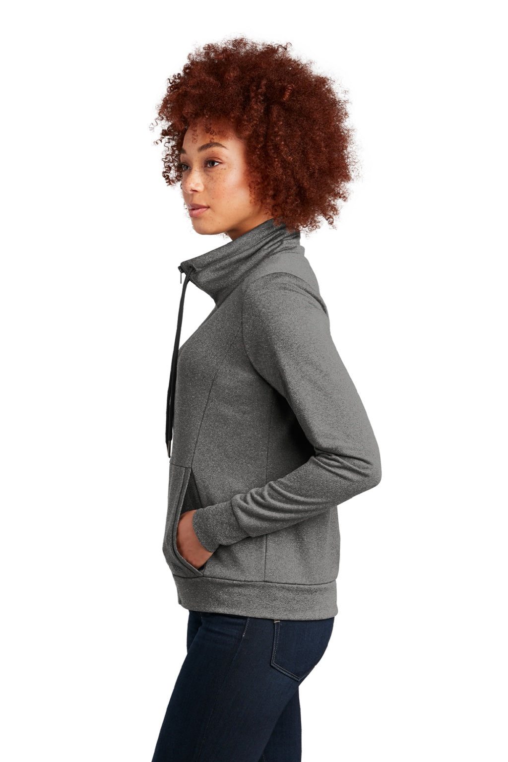 New Era LNEA530 Womens Performance Terry Full Zip Sweatshirt w/ Pockets Heather Graphite Grey Model Side