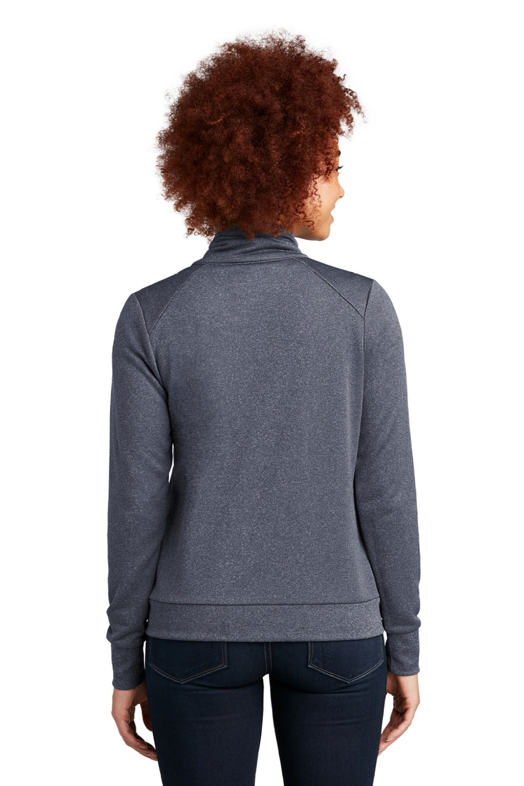 New Era LNEA530 Womens Performance Terry Full Zip Sweatshirt w/ Pockets Heather True Navy Blue Model Back
