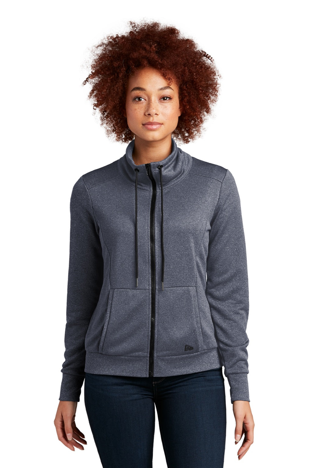 New Era LNEA530 Womens Performance Terry Full Zip Sweatshirt w/ Pockets Heather True Navy Blue Model Front