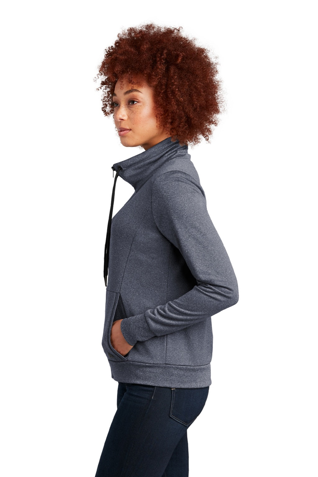 New Era LNEA530 Womens Performance Terry Full Zip Sweatshirt w/ Pockets Heather True Navy Blue Model Side
