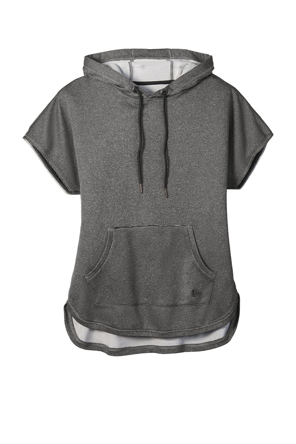 New Era LNEA533 Womens Performance Terry Short Sleeve Hooded Sweatshirt Hoodie w/ Pouch Pocket Heather Graphite Grey Flat Front