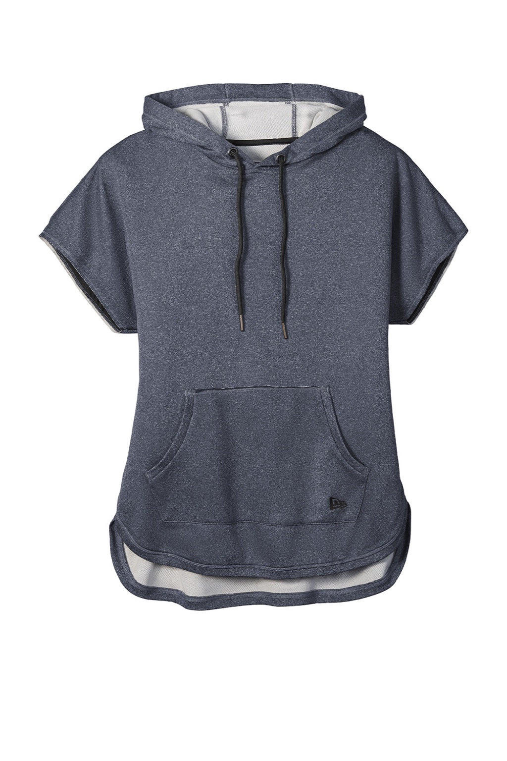 New Era LNEA533 Womens Performance Terry Short Sleeve Hooded Sweatshirt Hoodie w/ Pouch Pocket Heather True Navy Blue Flat Front