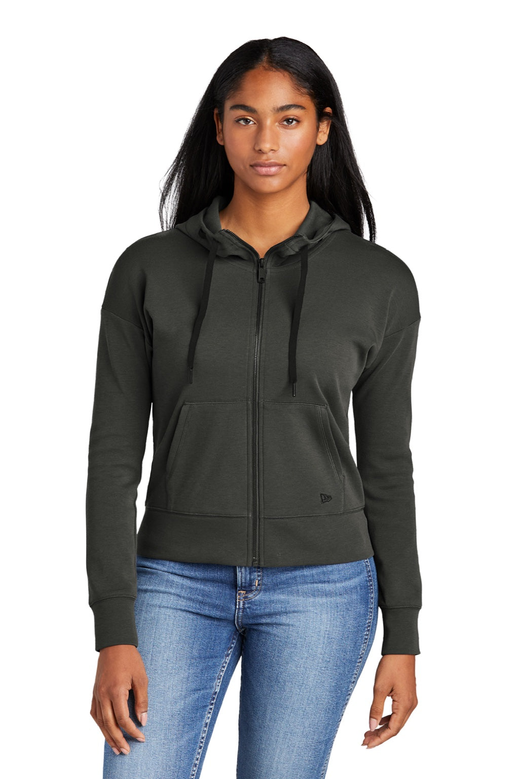 New Era LNEA540 Womens STS Full Zip Hooded Sweatshirt Hoodie w/ Pockets Graphite Grey Model Front