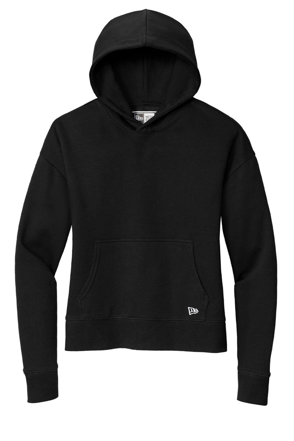 New Era LNEA550 Womens Comeback Fleece Hooded Sweatshirt Hoodie w/ Pouch Pocket Black Flat Front