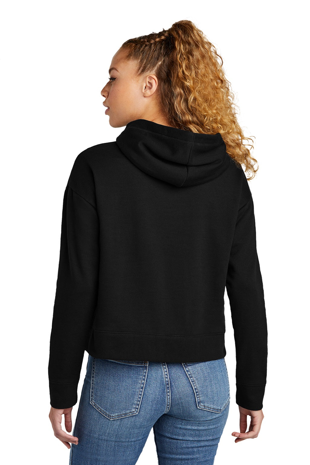 New Era LNEA550 Womens Comeback Fleece Hooded Sweatshirt Hoodie w/ Pouch Pocket Black Model Back