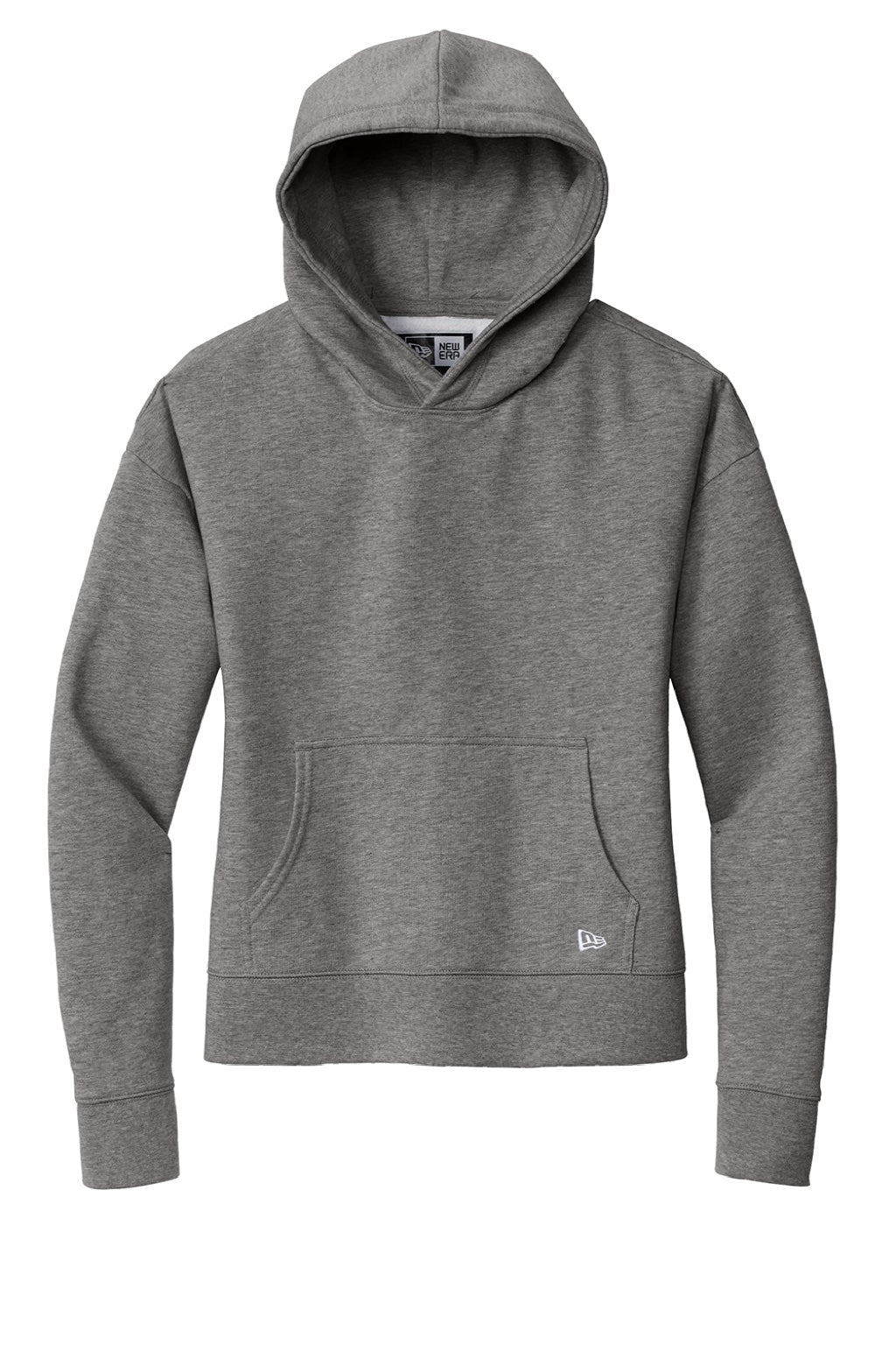 New Era LNEA550 Womens Comeback Fleece Hooded Sweatshirt Hoodie w/ Pouch Pocket Heather Dark Grey Flat Front