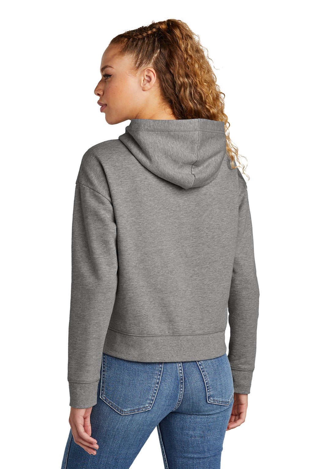 New Era LNEA550 Womens Comeback Fleece Hooded Sweatshirt Hoodie w/ Pouch Pocket Heather Dark Grey Model Back