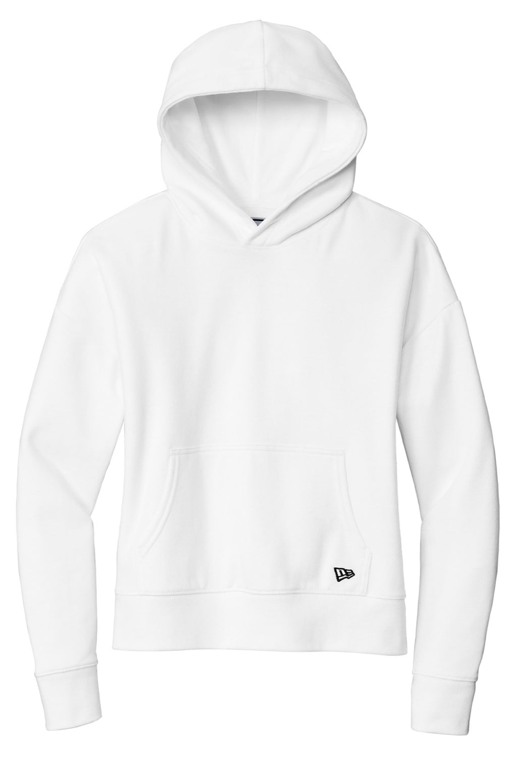 New Era LNEA550 Womens Comeback Fleece Hooded Sweatshirt Hoodie w/ Pouch Pocket White Flat Front