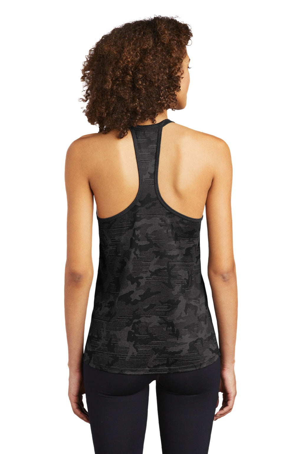 Ogio LOE323 Womens Endurance Pulse Phantom Moisture Wicking Tank Top Blacktop Camo Model Back