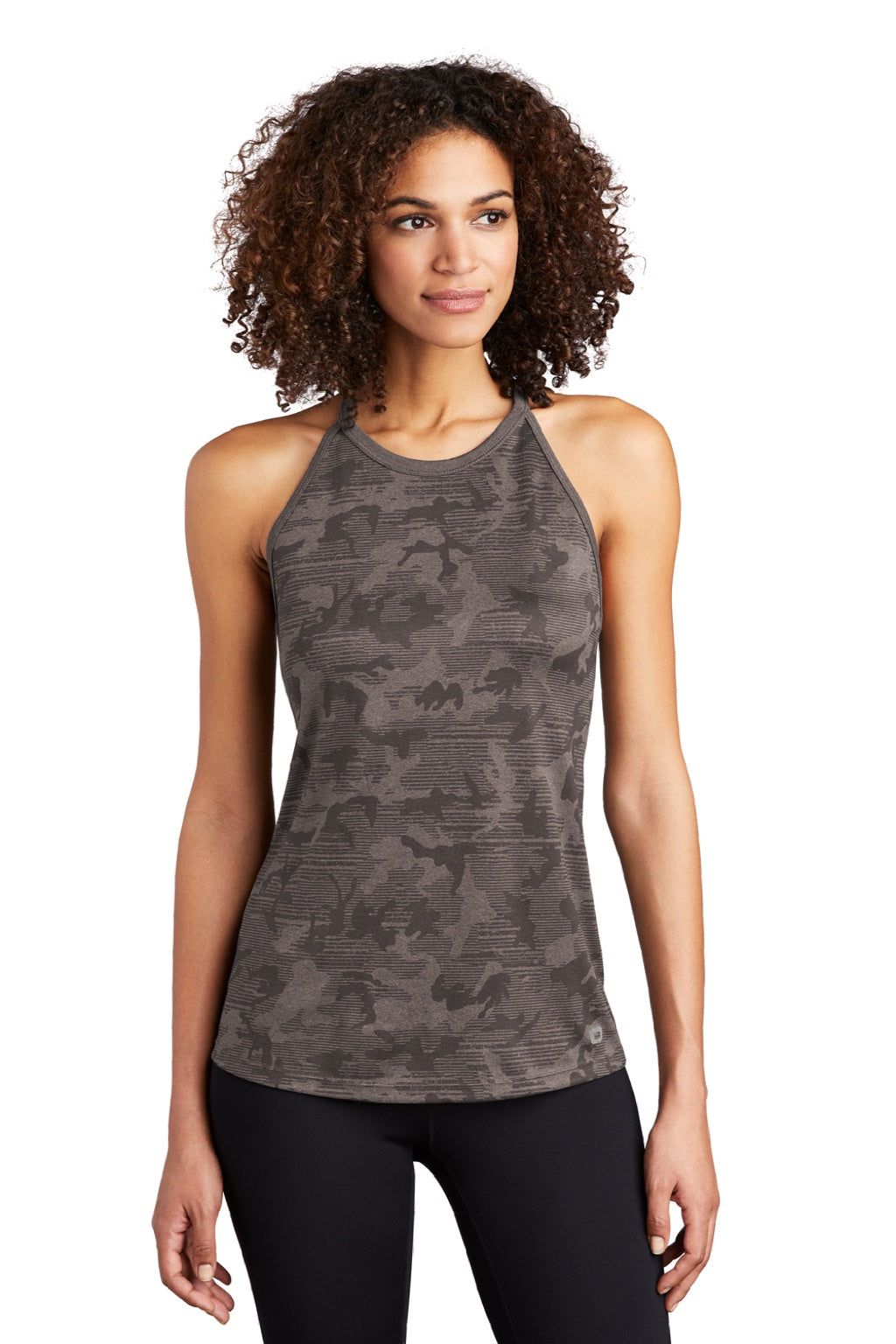 Ogio LOE323 Womens Endurance Pulse Phantom Moisture Wicking Tank Top Gear Grey Camo Model Front