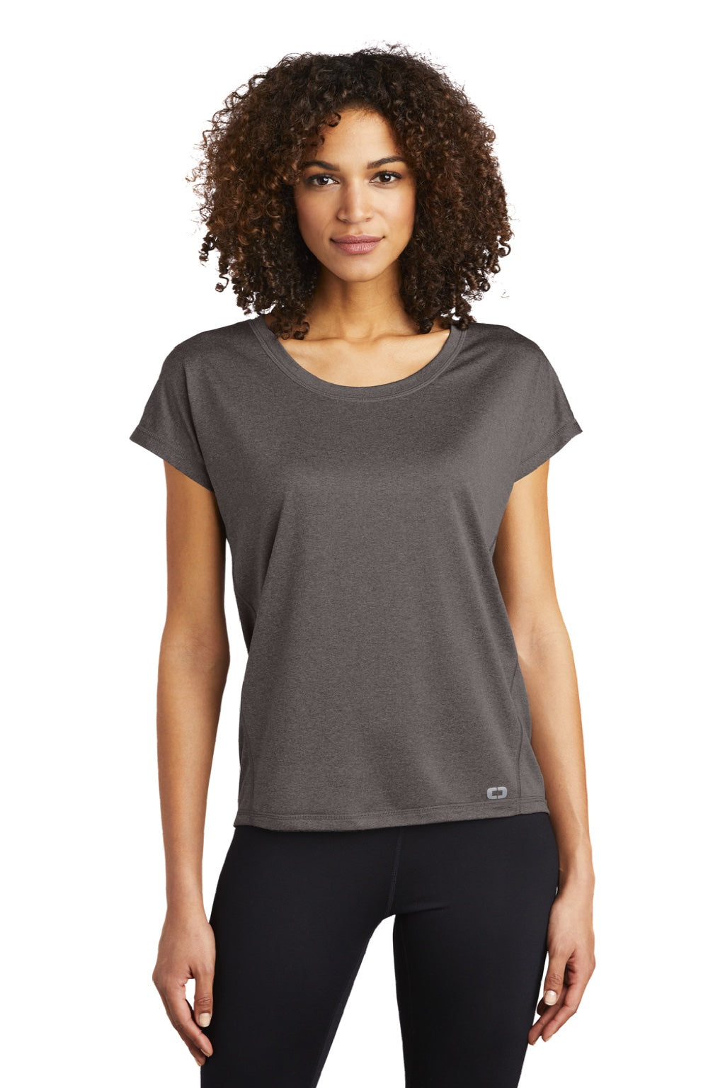 Ogio LOE324 Womens Endurance Pulse Moisture Wicking Short Sleeve Crewneck T-Shirt Gear Grey Model Front