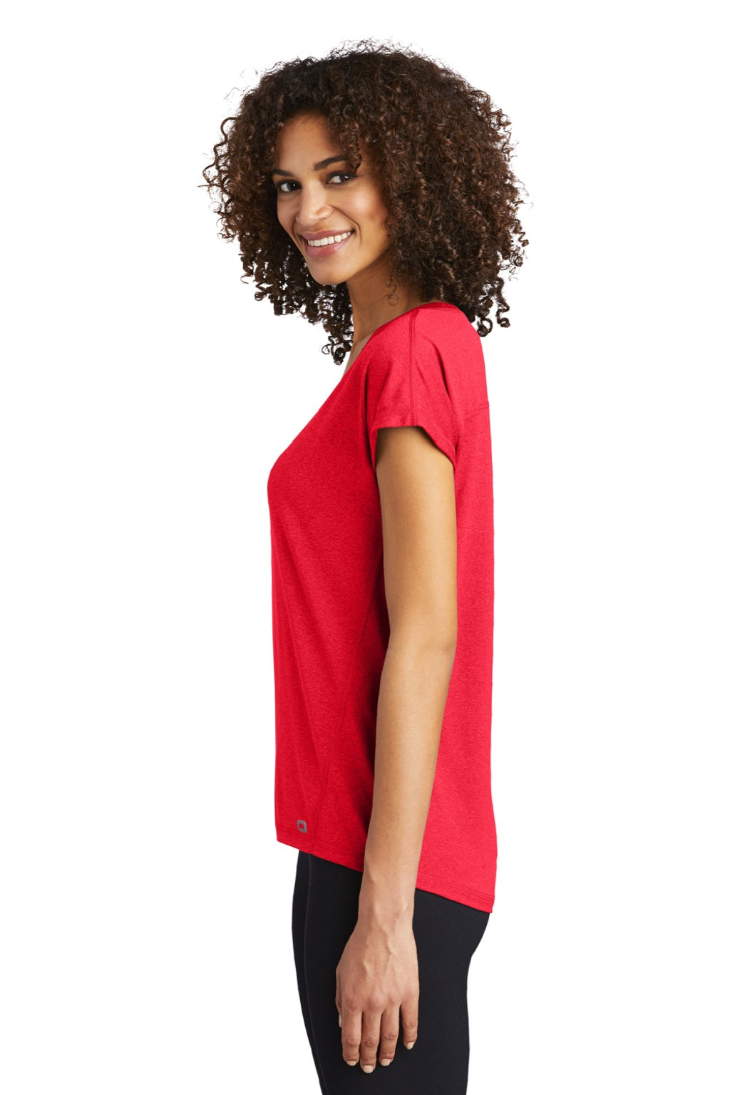 Ogio LOE324 Womens Endurance Pulse Moisture Wicking Short Sleeve Crewneck T-Shirt Rogue Pink Model Side