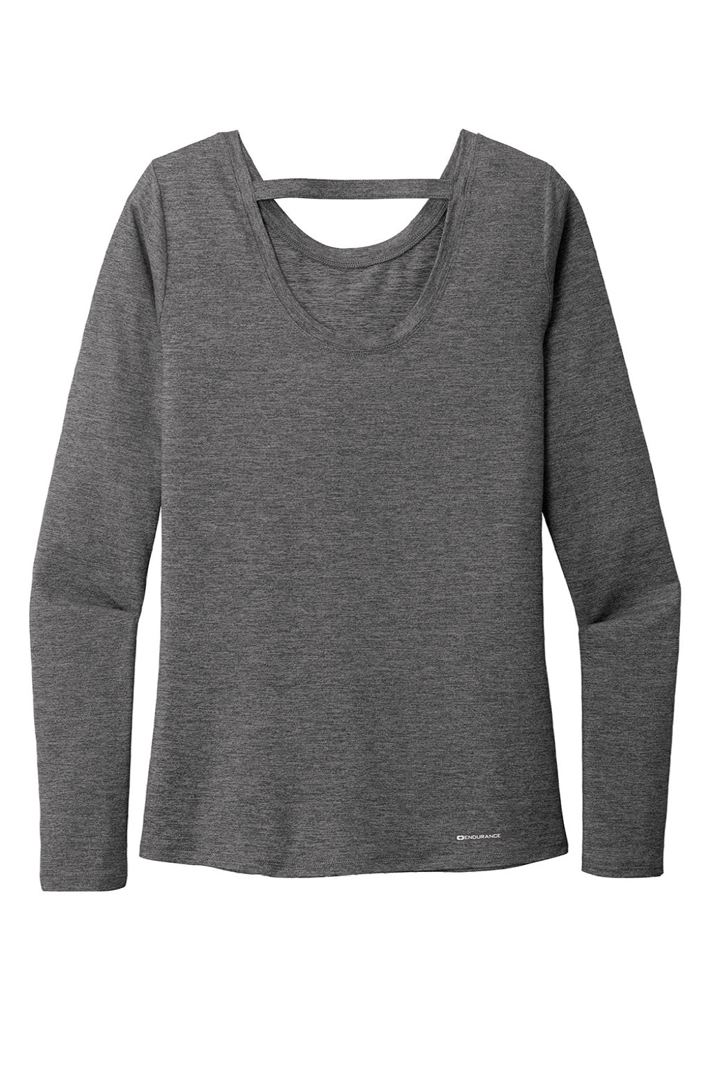Ogio LOE340 Womens Endurance Force Moisture Wicking Long Sleeve Crewneck T-Shirt Heather Gear Grey Flat Back