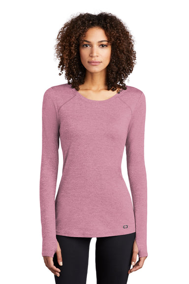 Ogio LOE340 Womens Endurance Force Moisture Wicking Long Sleeve Crewneck T-Shirt Heather Lilac Pink Model Front