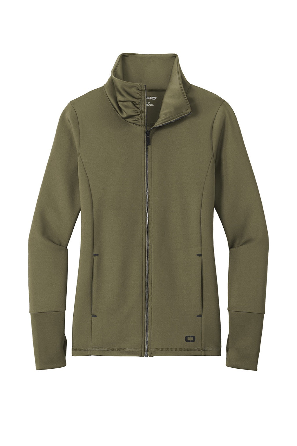 Ogio LOE703 Womens Endurance Modern Performance Moisture Wicking Full Zip Sweatshirt w/ Pockets Deep Olive Green Flat Front